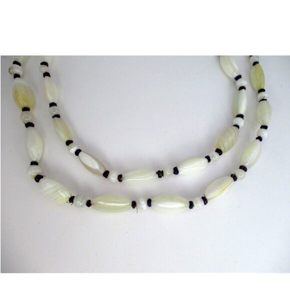 Oriental Banded White Agate Necklace 54" Around - Picture 3 of 6